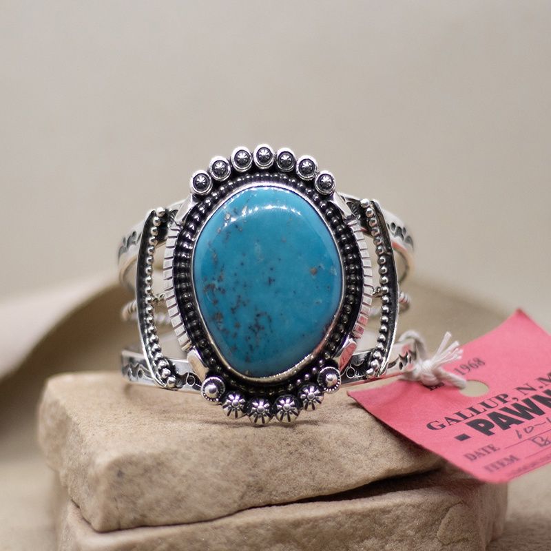 Large single stone turquoise bracelet-Pawn Jewelry