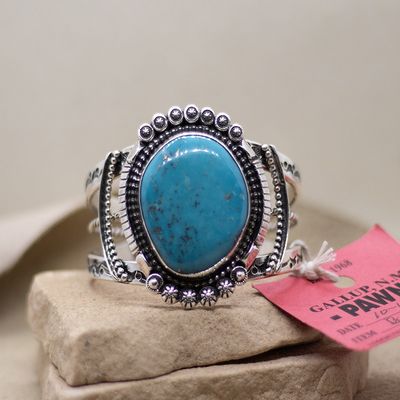 Large single stone turquoise bracelet-Pawn Jewelry