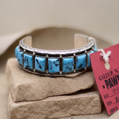 Navajo rectangular turquoise stone bracelet-Pawn Jewelry