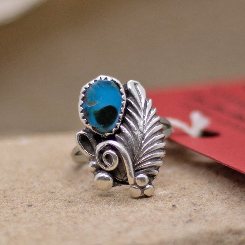 Silver leaf turquoise ring -Pawn Jewelry