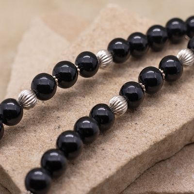 Black Onyx necklace w/ 5mm round beads-16"