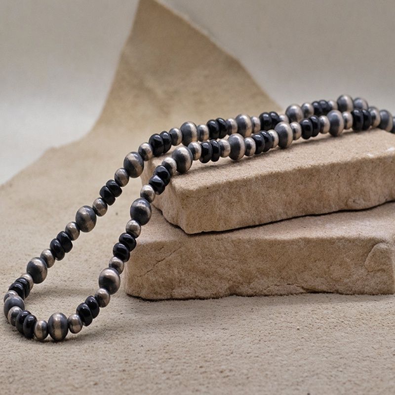 Black Onyx beaded necklace 16&quot;