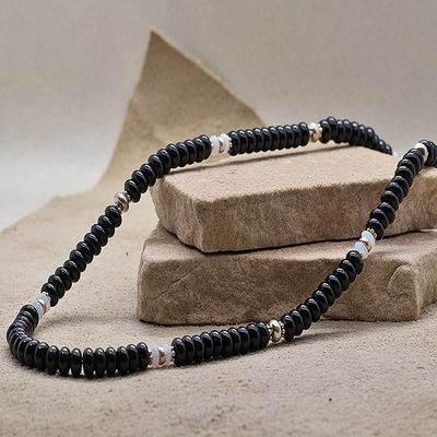 16&quot; Black onyx necklace w/cultured opal accents