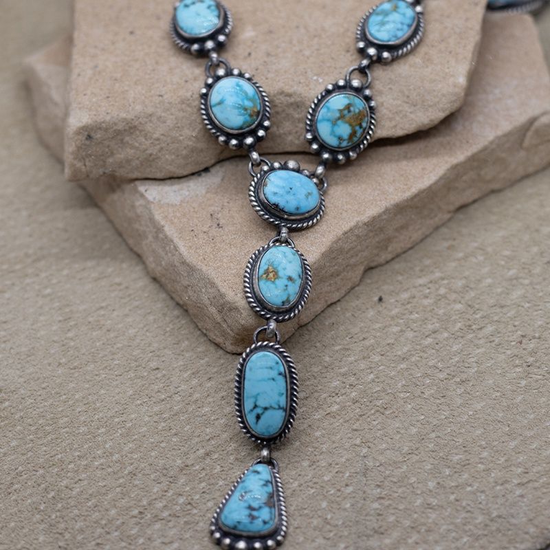 Kingman turquoise lariat necklace set