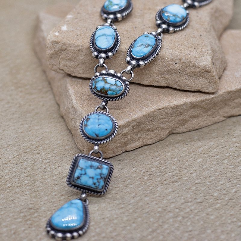 Lariat necklace w/ Kingman turquoise- D. Wylie
