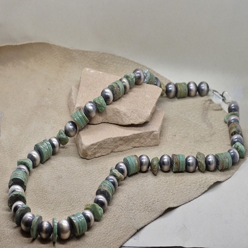 28&quot; Green turquoise nugget &amp; slab necklace