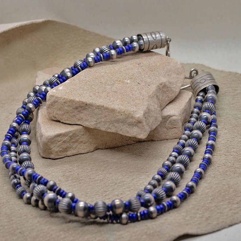 3-strand silver &amp; lapis necklace
