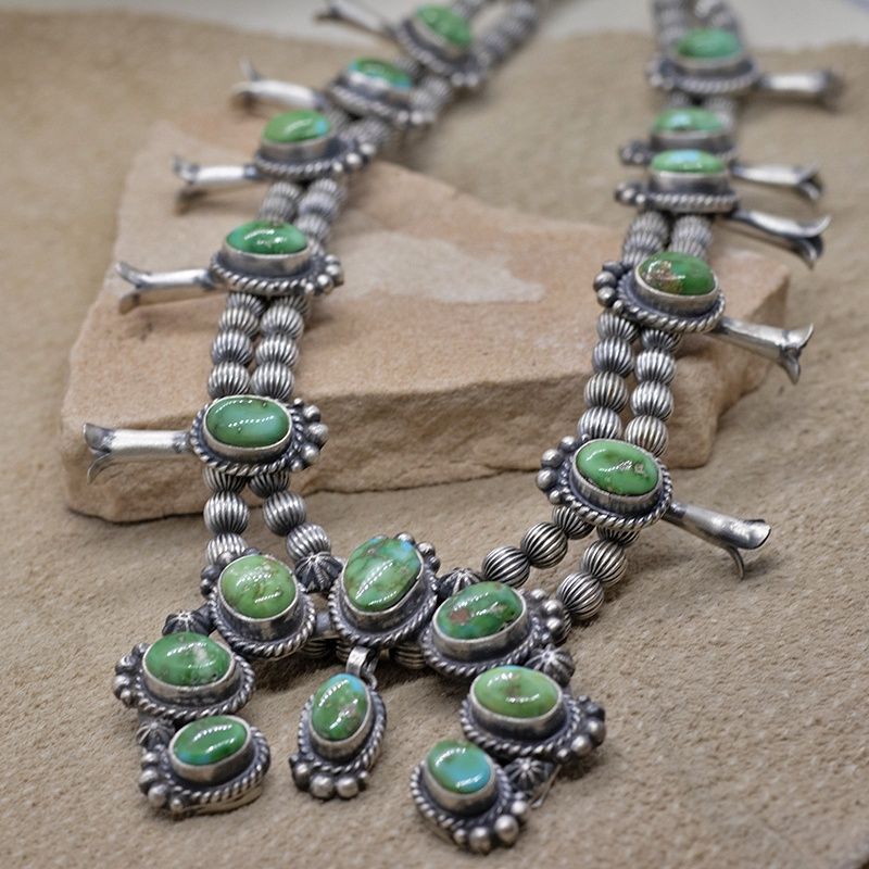 Navajo squash blossom necklace w/ Sonoran Gold Turquoise