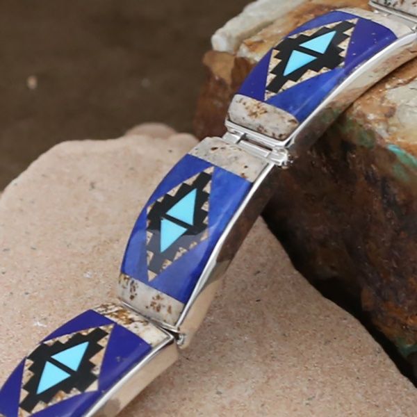 Large blue rug pattern link bracelet