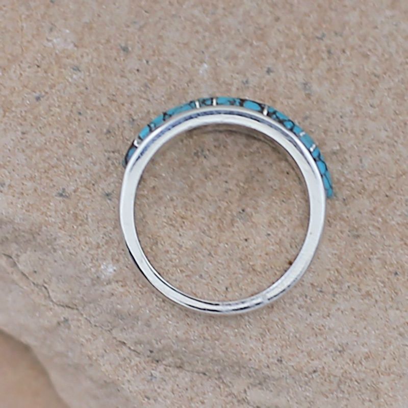 Wide taper  inlay ring- Spiderweb turquoise