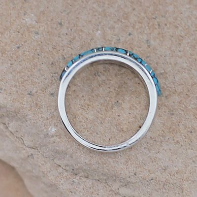 Wide taper  inlay ring- Spiderweb turquoise