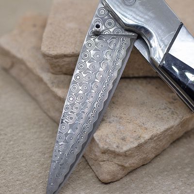 Custom black jade and shell inlay folding knife