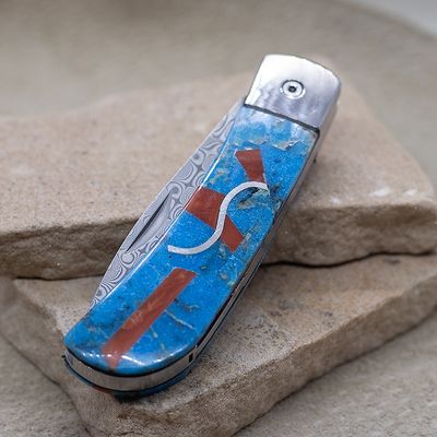Custom Turquoise and Coral inlay pocket knife