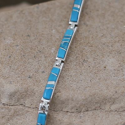 Navajo inlay turquoise  1/8"  link bracelet