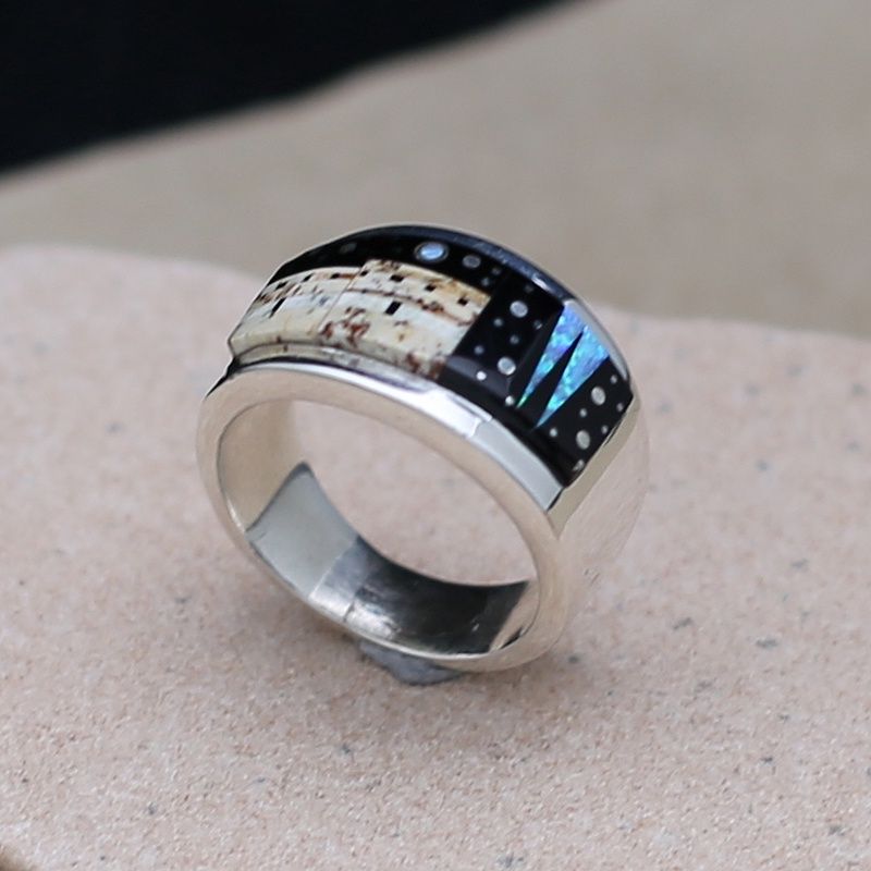Adobe Pueblo inlay ring, Ring Size: R17P