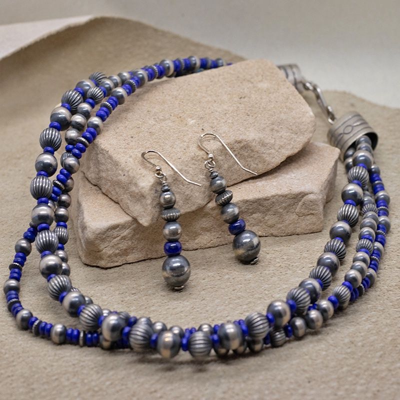 3-strand silver &amp; lapis necklace