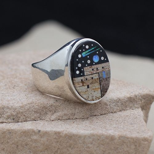 Large oval ring, Adobe Pueblo design, Ring Size: AP110