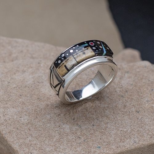 Adobe Pueblo band style ring  w/ arrow symbols
