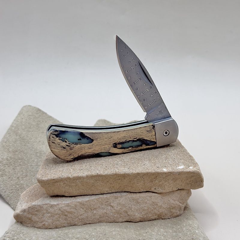 Cholla wood inlay pocket knife w/Damascus blade Cholla wood inlay pocket knife w/Damascus blade