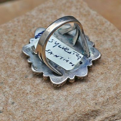 Spiderweb Lone Mountain turquoise cluster ring
