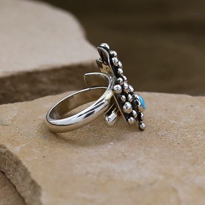 Adjustable cross ring w/ turquoise