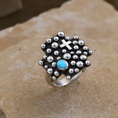 Adjustable cross ring w/ turquoise