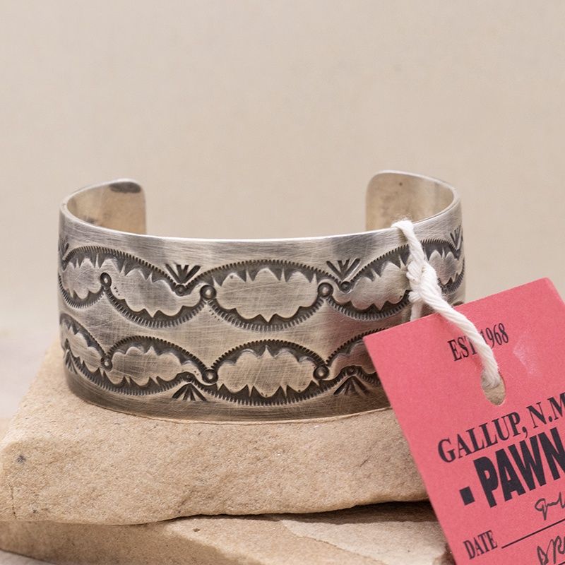 Large Navajo silver bracelet-Pawn Jewelry