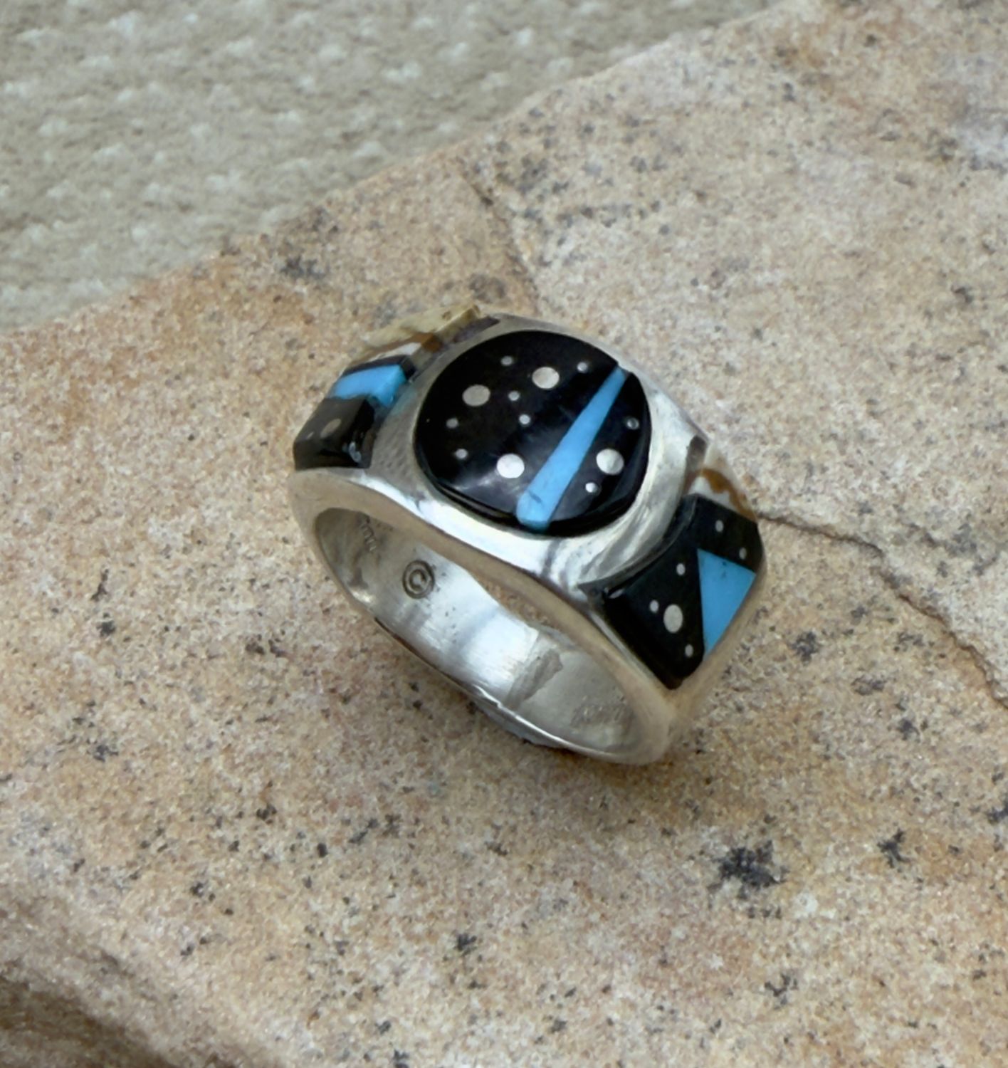 Adobe Pueblo &amp; Night Sky  inlay ring w/ circle design