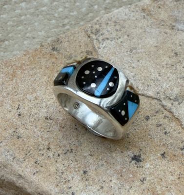 Adobe Pueblo &amp; Night Sky  inlay ring w/ circle design