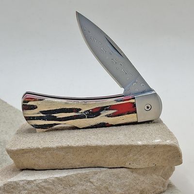 Cholla wood &amp; red resin inlay w/ Damascus blade