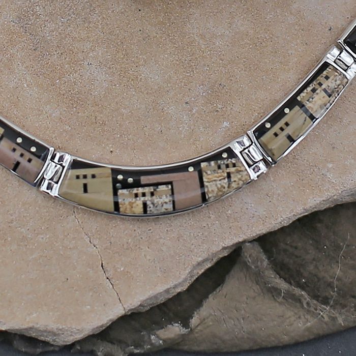 Navajo collar inlay necklace w/Adobe Pueblo