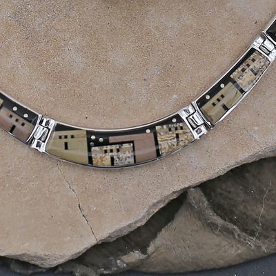 Navajo collar inlay necklace w/Adobe Pueblo