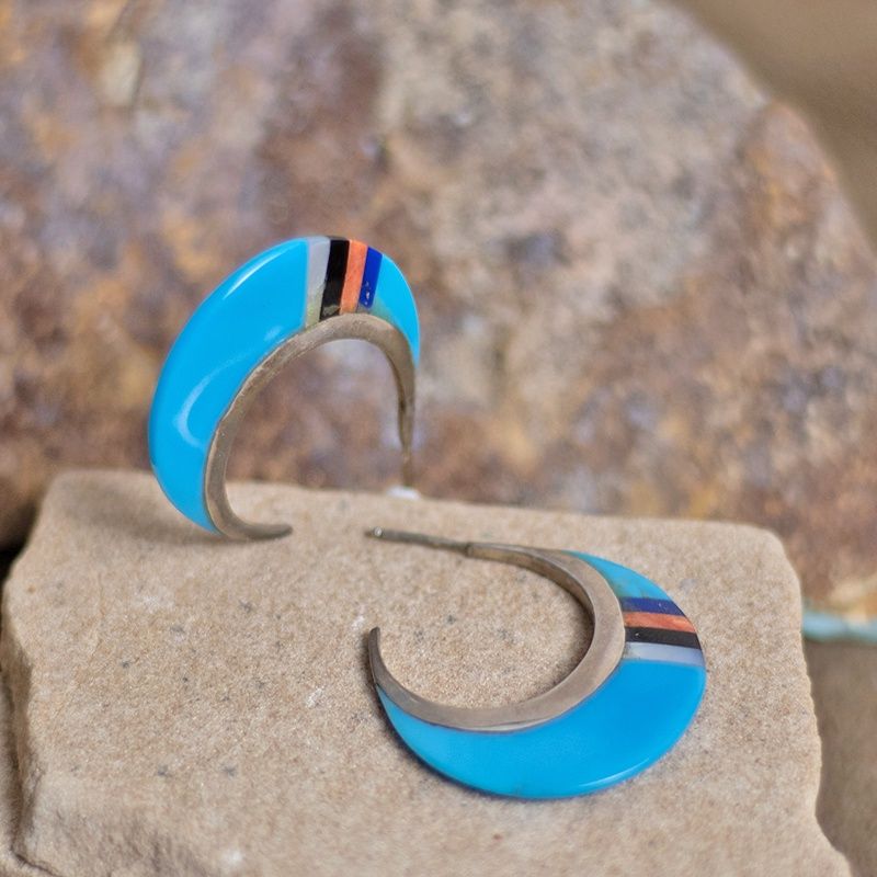Turquoise inlay hoop earrings-Pawn Jewelry