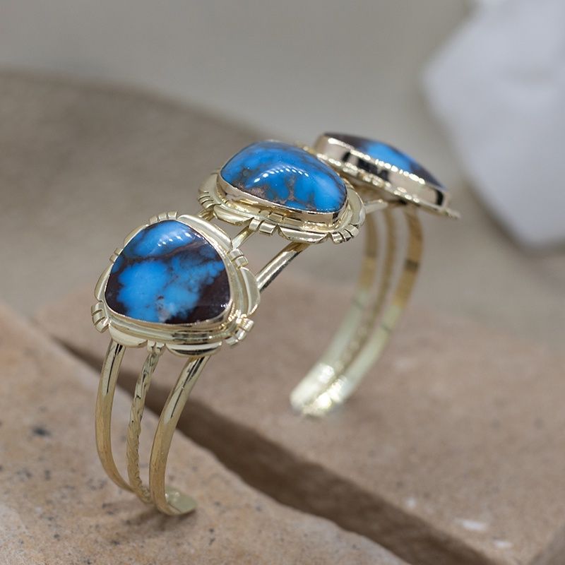 Bisbee turquoise bracelet-14kt gold