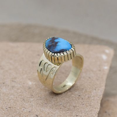 Bisbee turquoise ring w/ southwestern motif