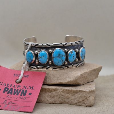 Navajo 5-stone turquoise nugget bracelet-Pawn Jewelry