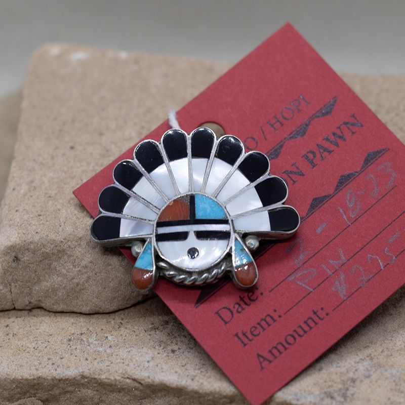 Zuni inlay head dress pin- Pawn Jewelry