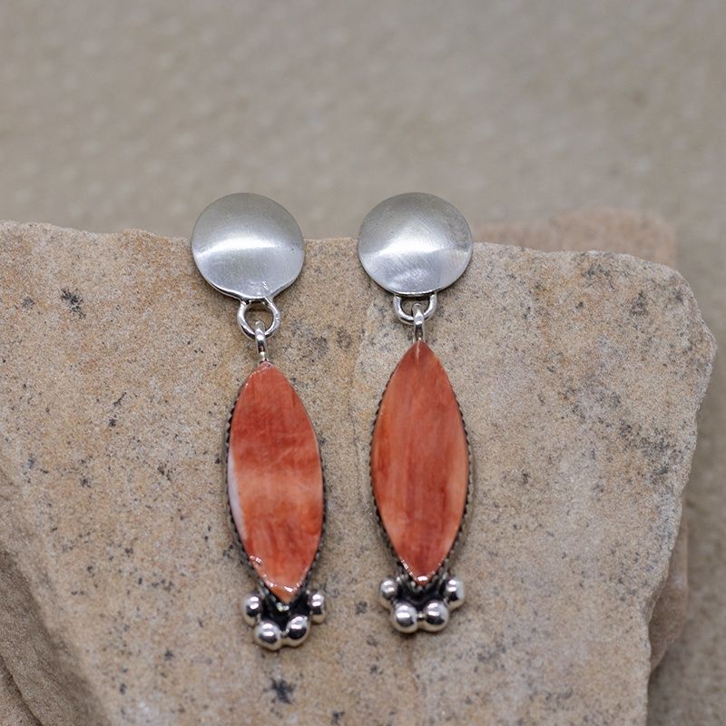 Navajo dangle earrings w/ spiny oyster shell-Pawn Jewelry