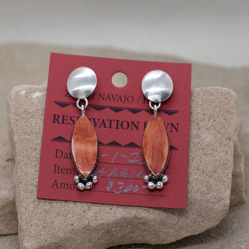 Navajo dangle earrings w/ spiny oyster shell-Pawn Jewelry
