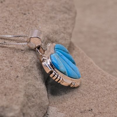 Large turquoise heart pendant w/ cobble stone inlay