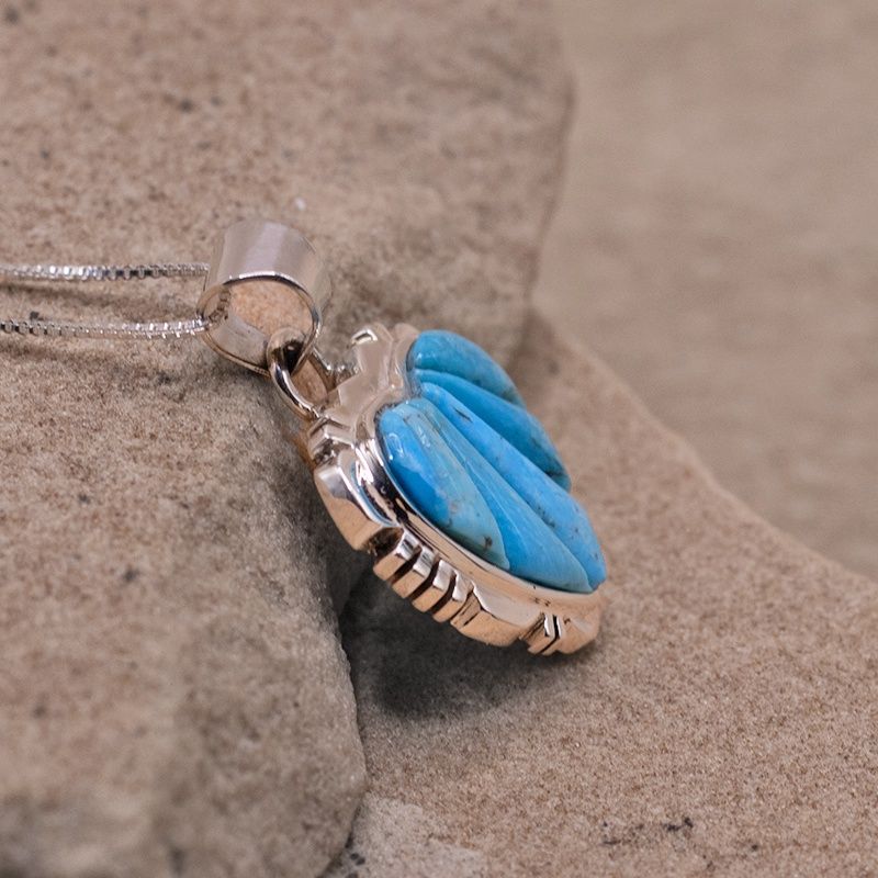 Large turquoise heart pendant w/ cobble stone inlay