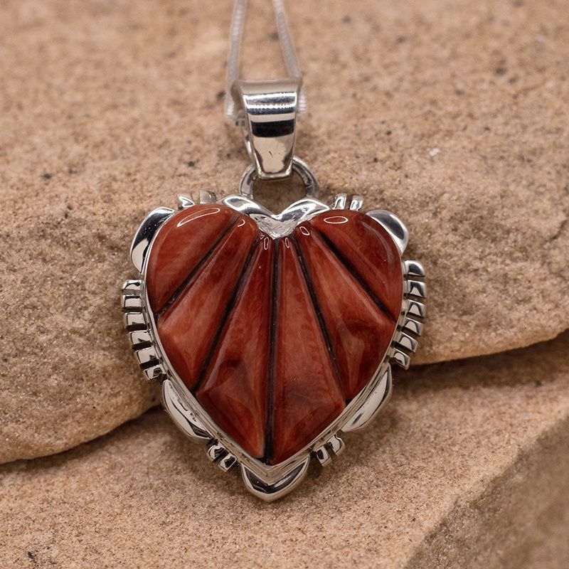 Red spiny shell inlay heart  pendant
