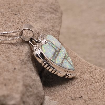 Medium inlay heart pendant w/ cultured opals