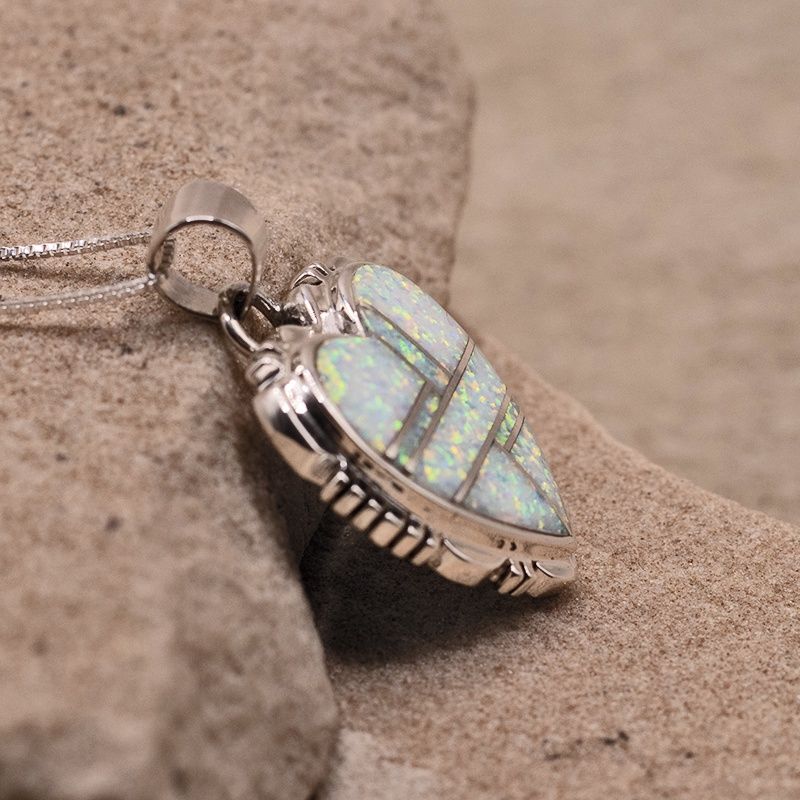 Medium inlay heart pendant w/ cultured opals