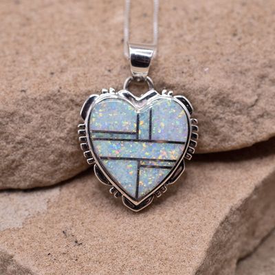 Medium inlay heart pendant w/ cultured opals