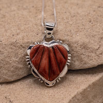 Small red spiny shell inlay heart pendant