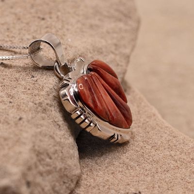 Small red spiny shell inlay heart pendant