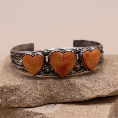 Orange spiny shell heart bracelet