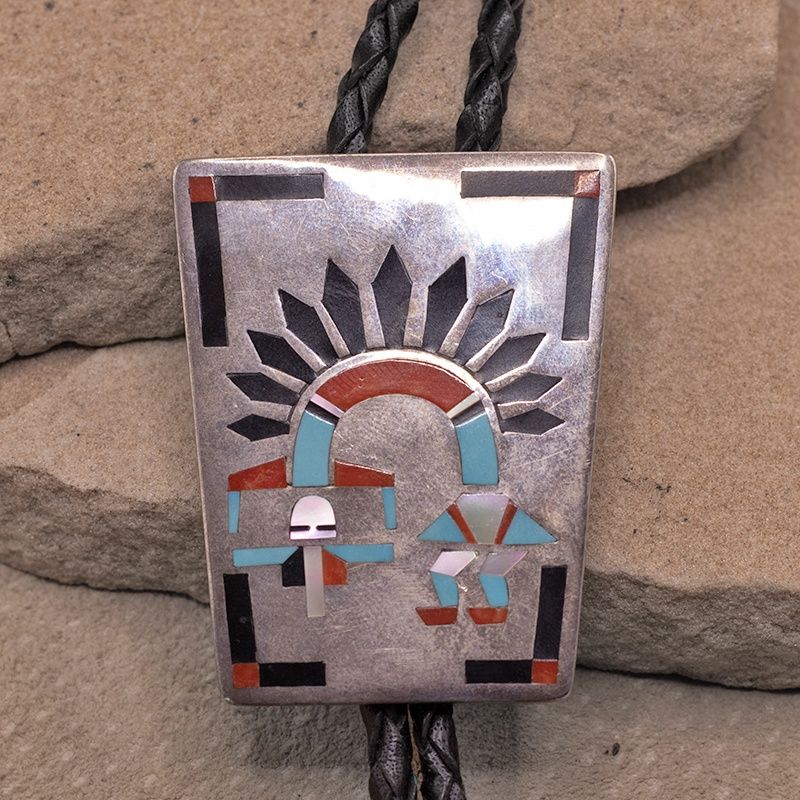 1970's Zuni rainbow man bolo tie