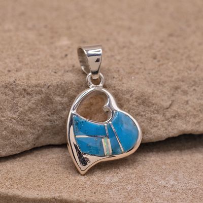 Double heart pendant w/ turquoise inlay